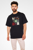 Alan Persons Project Baskılı Unisex Siyah Oversize Tişört - Tshirt