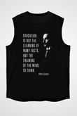 Albert Einstein Alıntı Baskılı Unisex Kolsuz Siyah Tişört - Tshirt