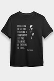 Albert Einstein Alıntı Baskılı Unisex Siyah Tişört - Tshirt
