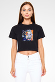 Albert Einstein Baskılı Siyah Kadın Crop Top Tişört