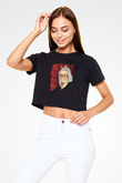 Albert Einstein Baskılı Siyah Kadın Crop Top Tişört