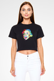 Albert Einstein Baskılı Siyah Kadın Crop Top Tişört