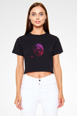 Albert Einstein Baskılı Siyah Kadın Crop Top Tişört