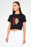 Albert Einstein Baskılı Siyah Kadın Crop Top Tişört
