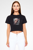 Albert Einstein Baskılı Siyah Kadın Crop Top Tişört