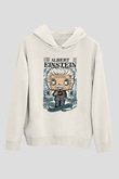 Albert Einstein Baskılı Unisex Beyaz Hoodie
