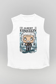 Albert Einstein Baskılı Unisex Beyaz Kolsuz Tişört