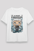 Albert Einstein Baskılı Unisex Beyaz Tişört