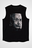 Albert Einstein Baskılı Unisex Kolsuz Siyah Tişört - Tshirt