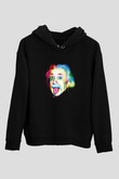 Albert Einstein Baskılı Unisex Siyah Hoodie