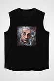 Albert Einstein Baskılı Unisex Siyah Kolsuz Tişört