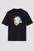 Albert Einstein Baskılı Unisex Siyah Oversize Tişört