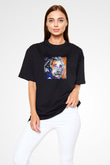 Albert Einstein Baskılı Unisex Siyah Oversize Tişört