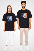 Albert Einstein Baskılı Unisex Siyah Oversize Tişört
