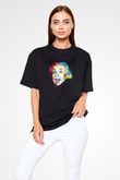 Albert Einstein Baskılı Unisex Siyah Oversize Tişört