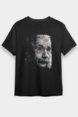 Albert Einstein Baskılı Unisex Siyah Tişört - Tshirt