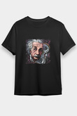 Albert Einstein Baskılı Unisex Siyah Tişört