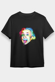 Albert Einstein Baskılı Unisex Siyah Tişört