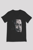 Albert Einstein Baskılı Unisex V Yaka Siyah Tİşört - Tshirt