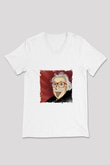 Albert Einstein Baskılı V Yaka Unisex Beyaz Tişört
