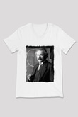 Albert Einstein Beyaz Unisex V Yaka Tişört