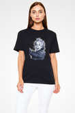 Albert Einstein Dil Çıkaran Portre Baskılı Unisex Siyah Tişört - Tshirt