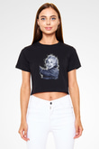 Albert Einstein Dil Çıkaran Portre Baskılı Crop Top Kadın Tİşört - Tshirt