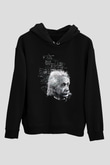 Albert Einstein Kuantum Mekaniği Baskılı Unisex Siyah Hoodie