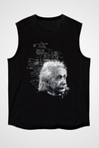 Albert Einstein Kuantum Mekaniği Baskılı Unisex Siyah Kolsuz Tişört