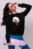 Albert Einstein Pembe Dil Baskılı Unisex Siyah Sweatshirt