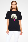 Albert Einstein Pembe Dil Baskılı Unisex Siyah Tişört