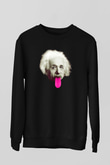 Albert Einstein Pembe Dil Baskılı Unisex Siyah Sweatshirt