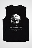 Albert Einstein Portre Lıntı Baskılı Unisex Kolsuz Siyah Tişört - Tshirt