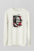 Albert Einstein Renkli Portre Baskılı Unisex Beyaz Sweatshirt