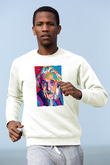 Albert Einstein Renkli Portre Baskılı Unisex Ekru Sweatshirt