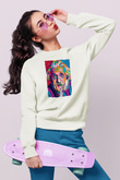 Albert Einstein Renkli Portre Baskılı Unisex Ekru Sweatshirt