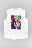 Albert Einstein Renkli Portre Baskılı Unisex Kolsuz Beyaz Tişört - Tshirt