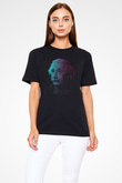 Albert Einstein Renkli Portre Baskılı Unisex Siyah Tişört - Tshirt
