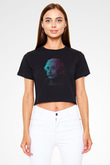 Albert Einstein Renkli Portre Baskılı Crop Top Kadın Tİşört - Tshirt