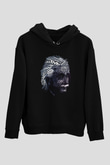 Albert Einstein Sanatsal Portre Baskılı Unisex Siyah Hoodie