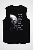 Albert Einstein Sözü Portre Baskılı Unisex Kolsuz Siyah Tişört - Tshirt