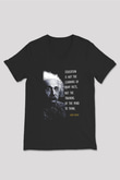 Albert Einstein Sözü Portre Baskılı Unisex V Yaka Siyah Tİşört - Tshirt
