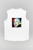 Albert Einstein Unisex Baskılı Beyaz Kolsuz Tişört