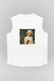 Albert Einstein Unisex Baskılı Beyaz Kolsuz Tişört