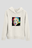 Albert Einstein Unisex Baskılı Beyaz Kapüşonlu Sweatshirt