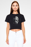 Albert Einstein Yarı Portre Baskılı Crop Top Kadın Tİşört - Tshirt