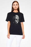 Albert Einstein Yarı Portre Baskılı Unisex Siyah Tişört - Tshirt