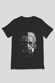 Albert Einstein Yarı Portre Baskılı Unisex V Yaka Siyah Tİşört - Tshirt