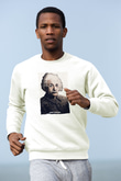 Albert Einstein Yazılı Portre Baskılı Unisex Ekru Sweatshirt