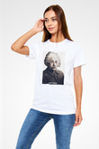 Albert Einstein Yazılı Portre Baskılı Unisex Beyaz Tişört - Tshirt